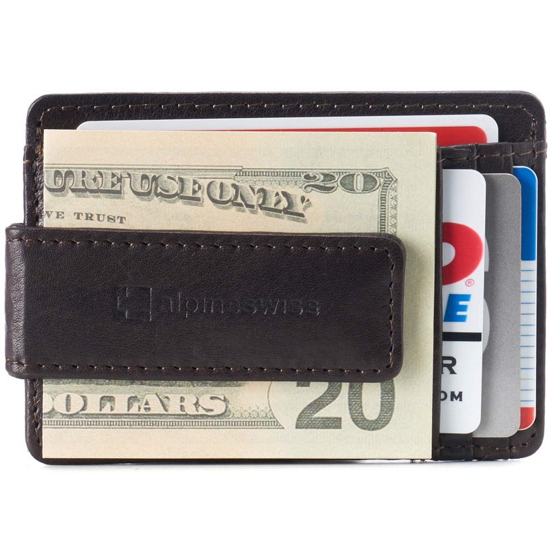 Alpine Swiss Harper Mens RFID Slim Money Clip Front Pocket Wallet Minimalist Leather ID Card Holder Brown - Image 5